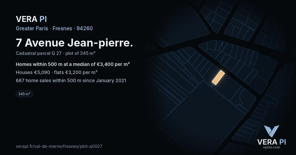 7 Avenue Jean-pierre, Fresnes at night – the plot lit, the parcels around coloured by the prices near them