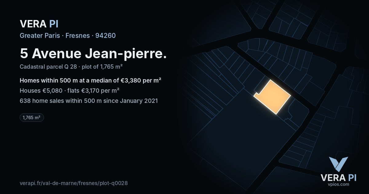 5 Avenue Jean-pierre, Fresnes at night – the plot lit, the parcels around coloured by the prices near them