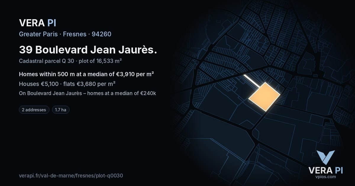 39 Boulevard Jean Jaurès, Fresnes at night – the plot lit, the parcels around coloured by the prices near them