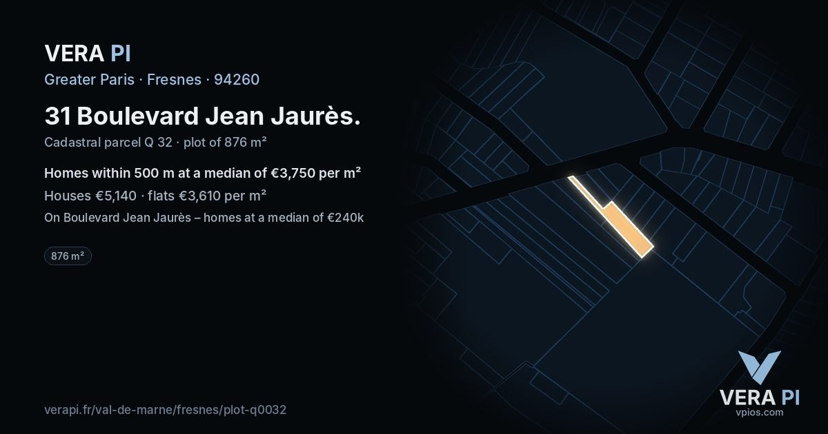 31 Boulevard Jean Jaurès, Fresnes at night – the plot lit, the parcels around coloured by the prices near them