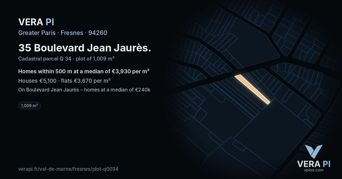 35 Boulevard Jean Jaurès, Fresnes at night – the plot lit, the parcels around coloured by the prices near them