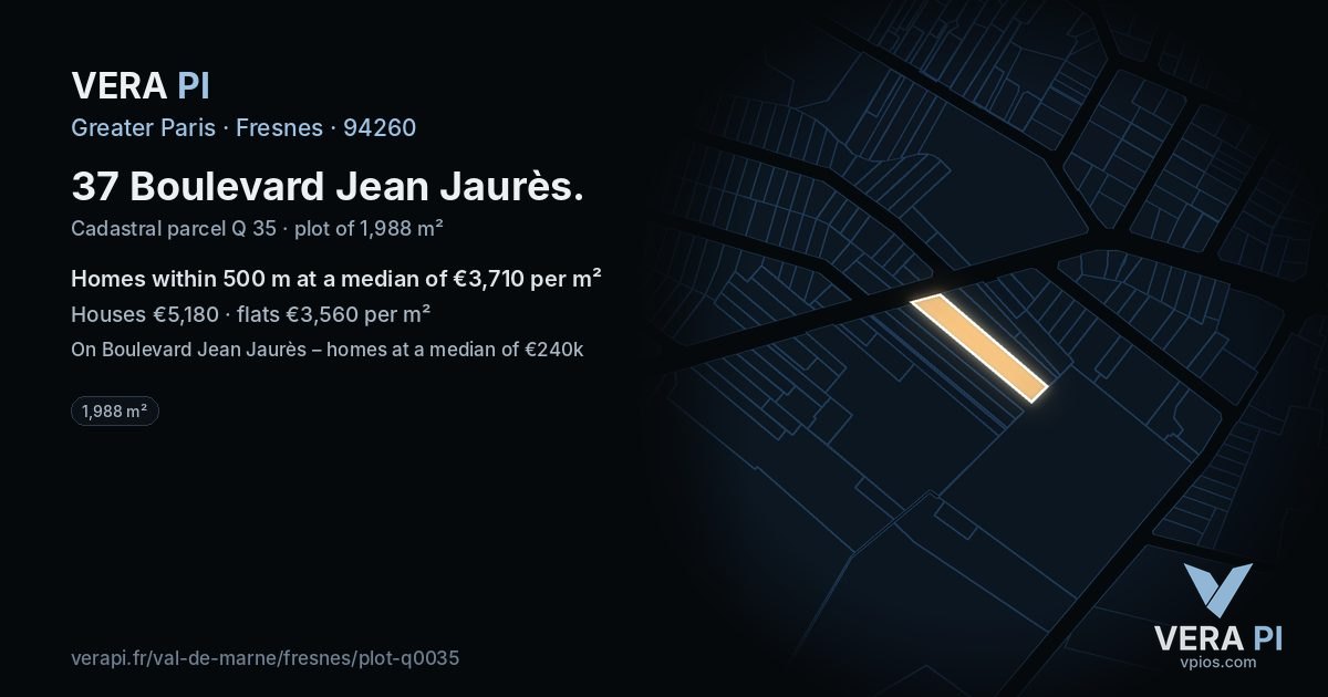 37 Boulevard Jean Jaurès, Fresnes at night – the plot lit, the parcels around coloured by the prices near them