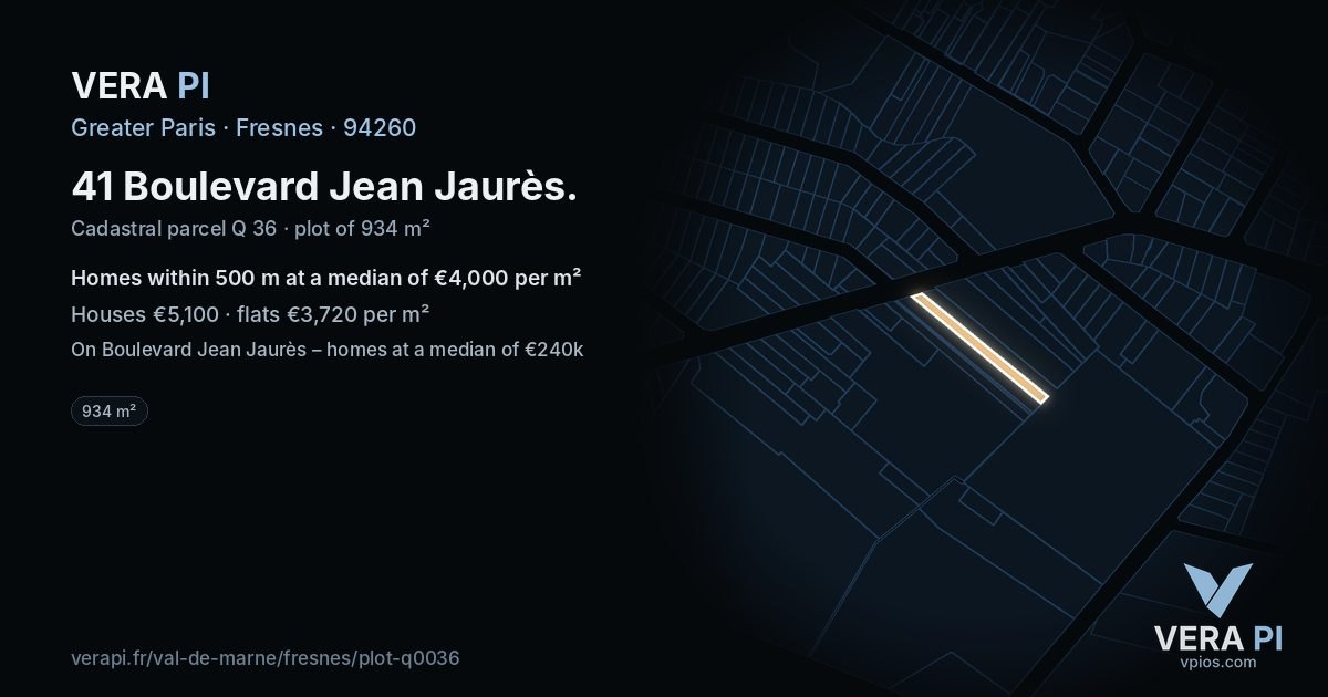 41 Boulevard Jean Jaurès, Fresnes at night – the plot lit, the parcels around coloured by the prices near them