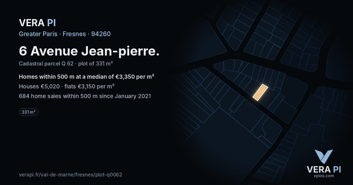 6 Avenue Jean-pierre, Fresnes at night – the plot lit, the parcels around coloured by the prices near them