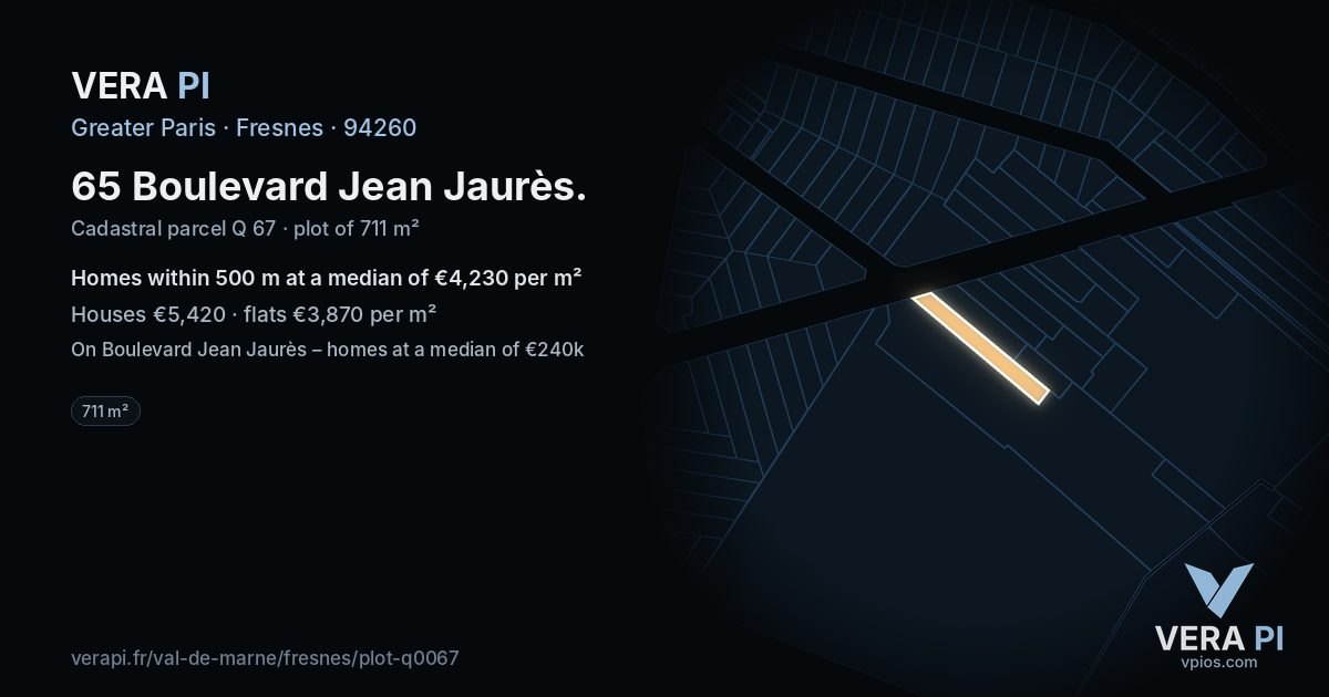 65 Boulevard Jean Jaurès, Fresnes at night – the plot lit, the parcels around coloured by the prices near them