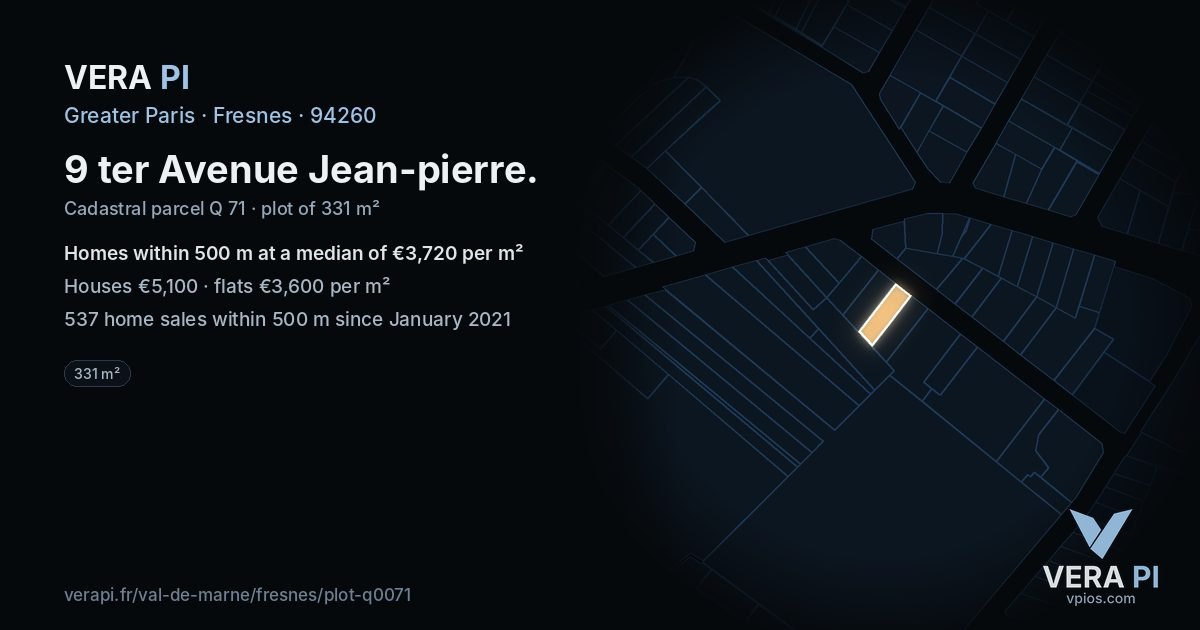 9 ter Avenue Jean-pierre, Fresnes at night – the plot lit, the parcels around coloured by the prices near them