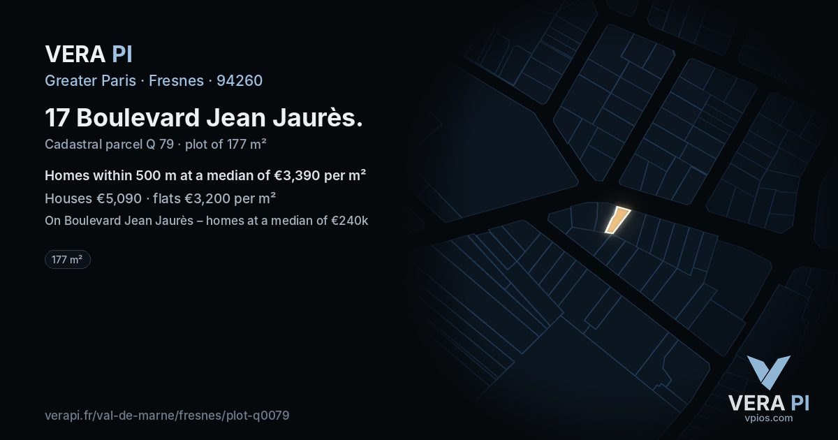17 Boulevard Jean Jaurès, Fresnes at night – the plot lit, the parcels around coloured by the prices near them