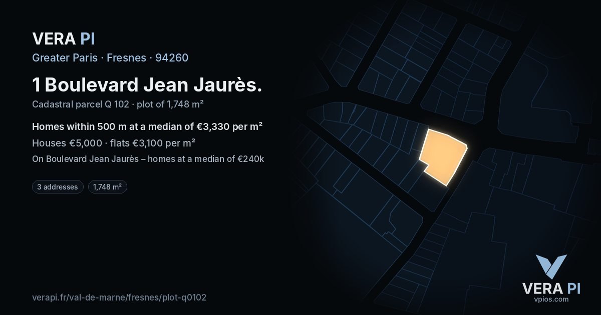 1 Boulevard Jean Jaurès, Fresnes at night – the plot lit, the parcels around coloured by the prices near them
