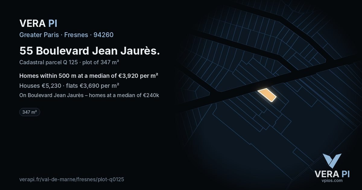 55 Boulevard Jean Jaurès, Fresnes at night – the plot lit, the parcels around coloured by the prices near them