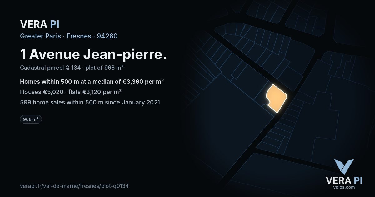 1 Avenue Jean-pierre, Fresnes at night – the plot lit, the parcels around coloured by the prices near them