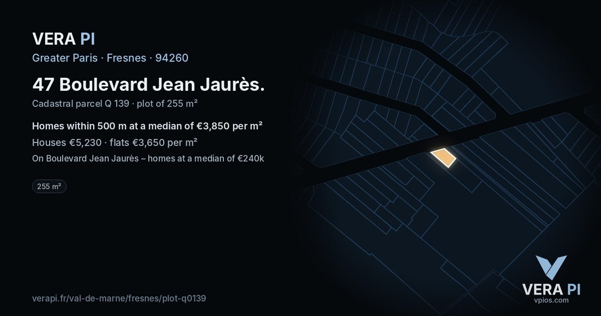 47 Boulevard Jean Jaurès, Fresnes at night – the plot lit, the parcels around coloured by the prices near them