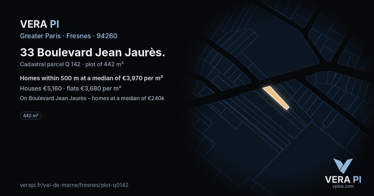 33 Boulevard Jean Jaurès, Fresnes at night – the plot lit, the parcels around coloured by the prices near them