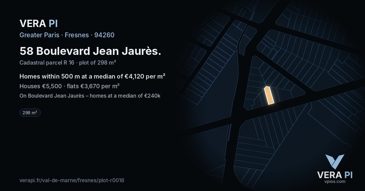 58 Boulevard Jean Jaurès, Fresnes at night – the plot lit, the parcels around coloured by the prices near them