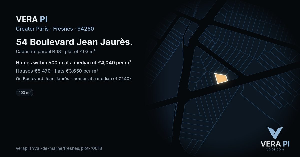 54 Boulevard Jean Jaurès, Fresnes at night – the plot lit, the parcels around coloured by the prices near them