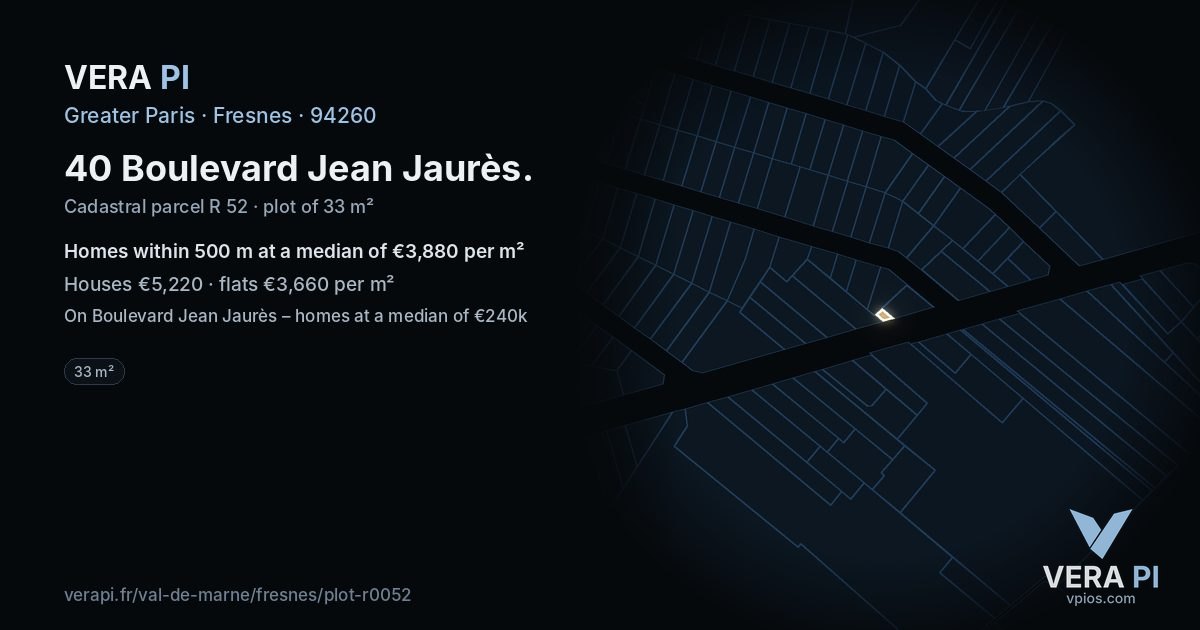 40 Boulevard Jean Jaurès, Fresnes at night – the plot lit, the parcels around coloured by the prices near them