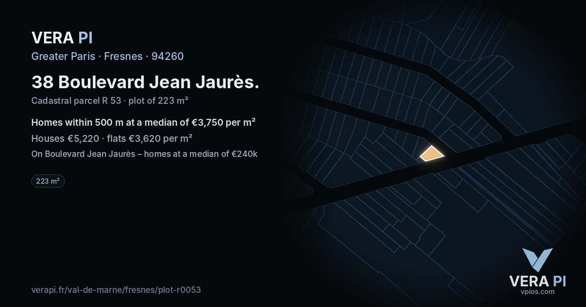 38 Boulevard Jean Jaurès, Fresnes at night – the plot lit, the parcels around coloured by the prices near them