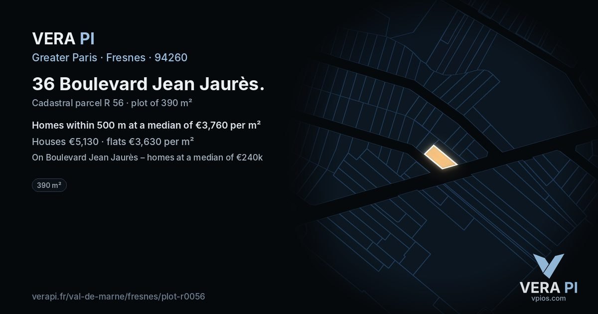 36 Boulevard Jean Jaurès, Fresnes at night – the plot lit, the parcels around coloured by the prices near them