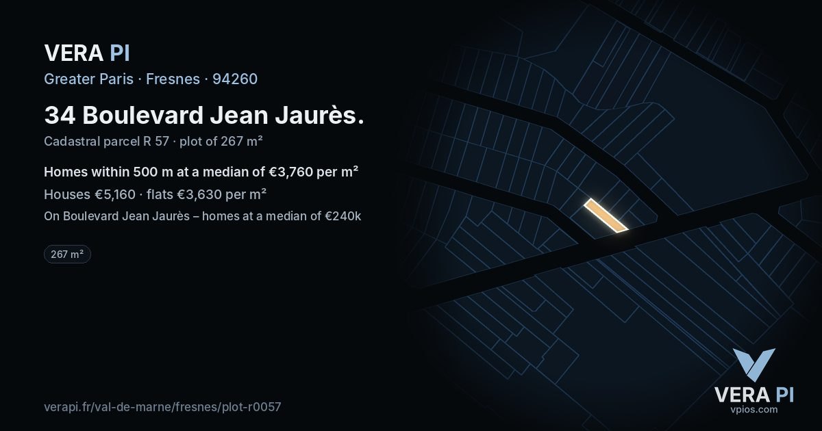 34 Boulevard Jean Jaurès, Fresnes at night – the plot lit, the parcels around coloured by the prices near them