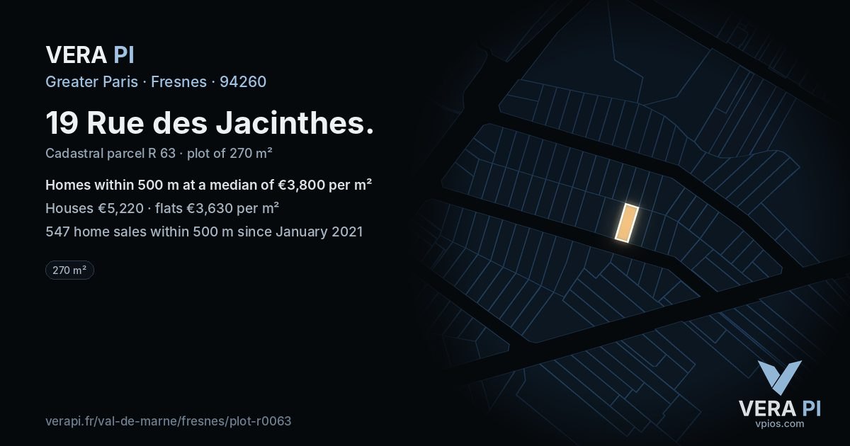 19 Rue des Jacinthes, Fresnes at night – the plot lit, the parcels around coloured by the prices near them