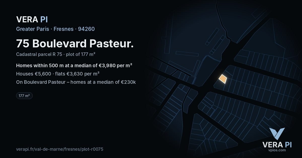 75 Boulevard Pasteur, Fresnes at night – the plot lit, the parcels around coloured by the prices near them