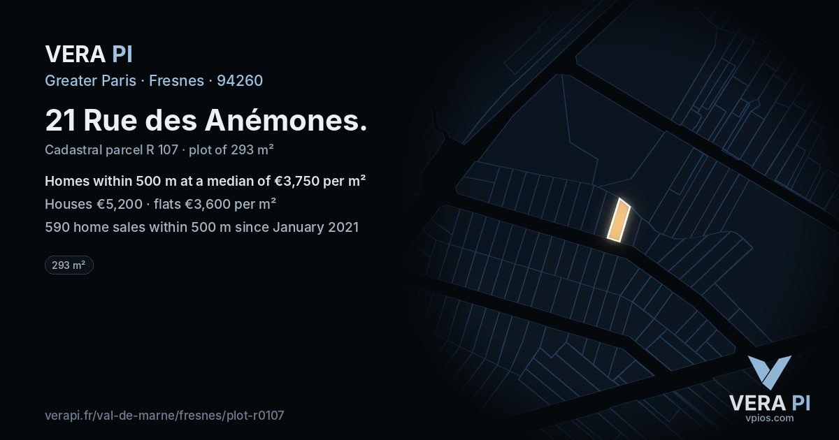 21 Rue des Anémones, Fresnes at night – the plot lit, the parcels around coloured by the prices near them