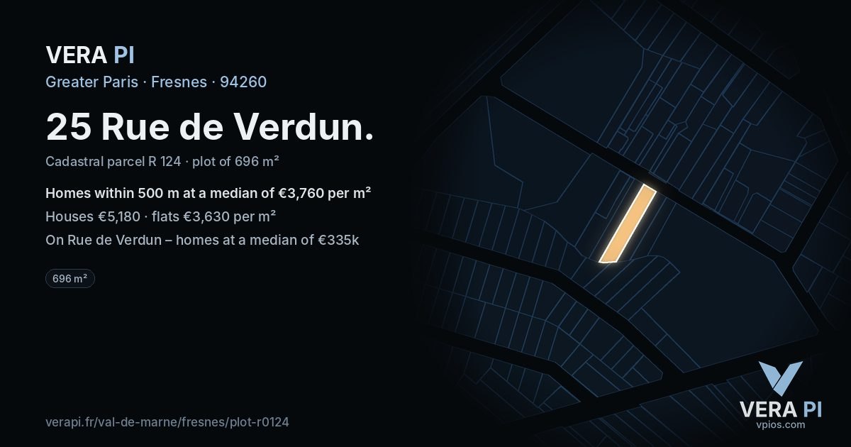 25 Rue de Verdun, Fresnes at night – the plot lit, the parcels around coloured by the prices near them