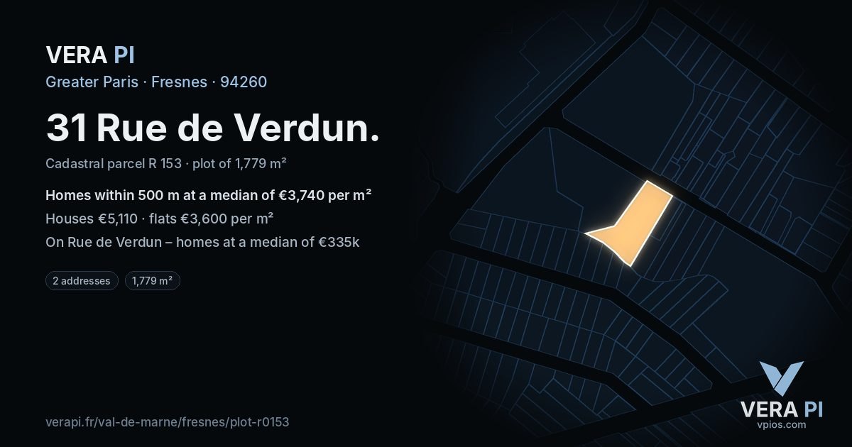 31 Rue de Verdun, Fresnes at night – the plot lit, the parcels around coloured by the prices near them