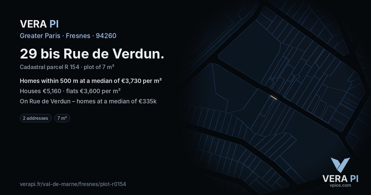 29 bis Rue de Verdun, Fresnes at night – the plot lit, the parcels around coloured by the prices near them