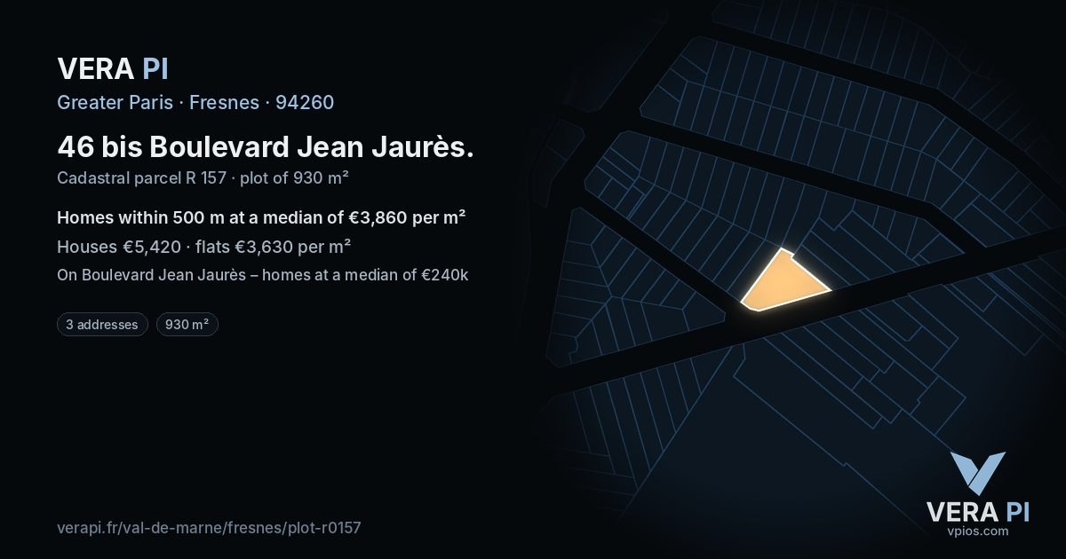46 bis Boulevard Jean Jaurès, Fresnes at night – the plot lit, the parcels around coloured by the prices near them