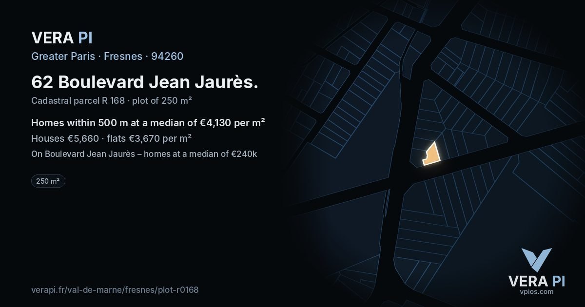 62 Boulevard Jean Jaurès, Fresnes at night – the plot lit, the parcels around coloured by the prices near them