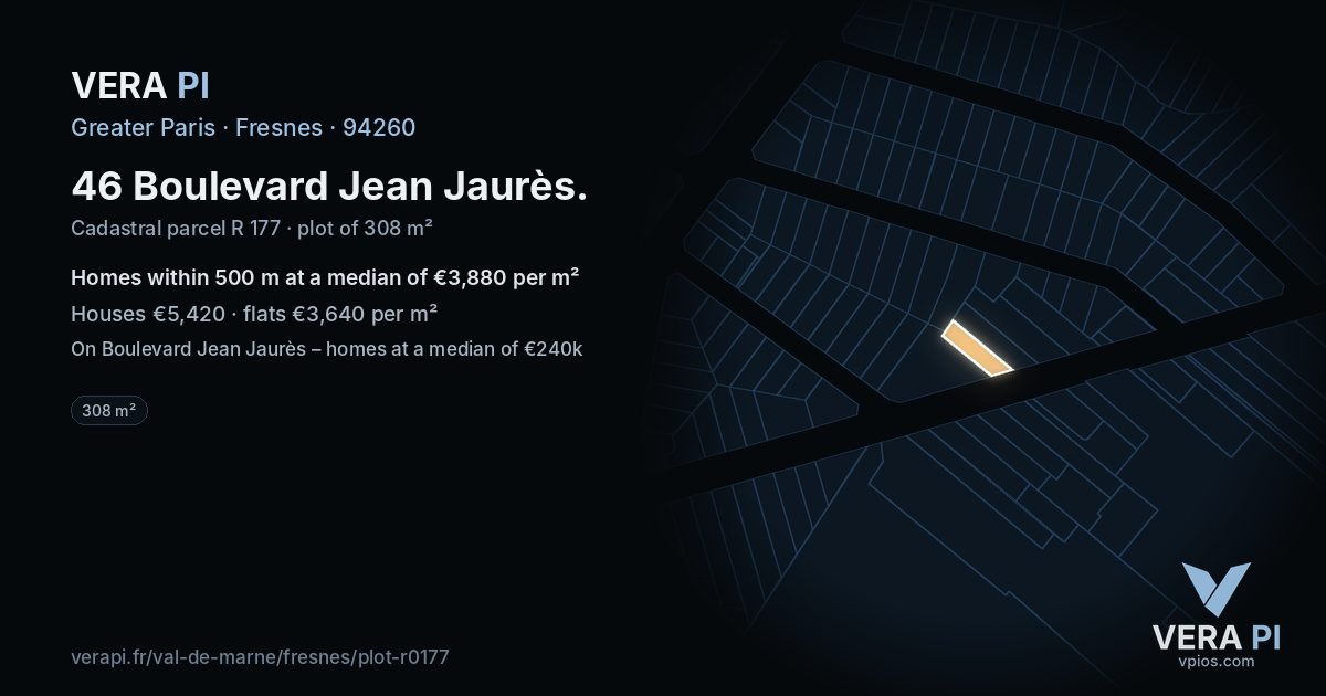 46 Boulevard Jean Jaurès, Fresnes at night – the plot lit, the parcels around coloured by the prices near them