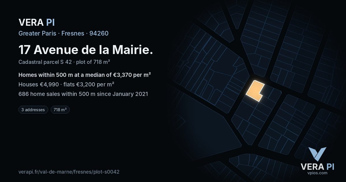 17 Avenue de la Mairie, Fresnes at night – the plot lit, the parcels around coloured by the prices near them