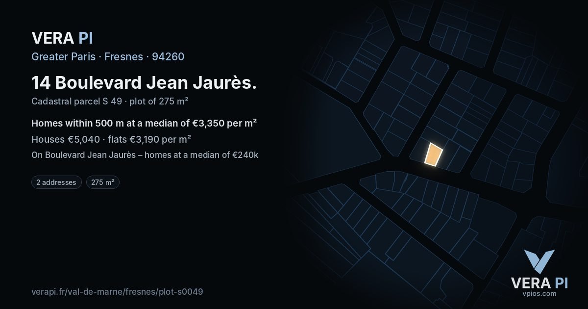 14 Boulevard Jean Jaurès, Fresnes at night – the plot lit, the parcels around coloured by the prices near them