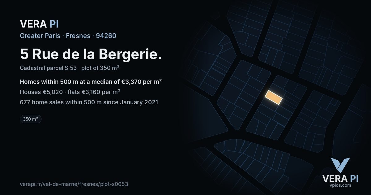 5 Rue de la Bergerie, Fresnes at night – the plot lit, the parcels around coloured by the prices near them