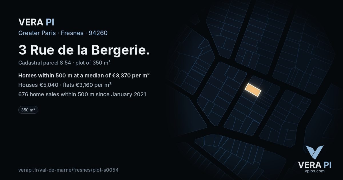 3 Rue de la Bergerie, Fresnes at night – the plot lit, the parcels around coloured by the prices near them