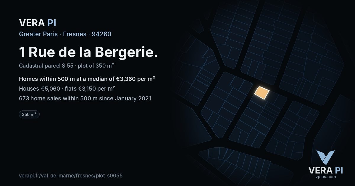 1 Rue de la Bergerie, Fresnes at night – the plot lit, the parcels around coloured by the prices near them
