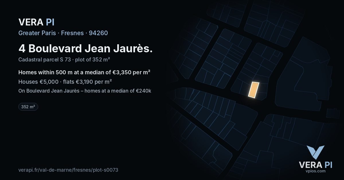 4 Boulevard Jean Jaurès, Fresnes at night – the plot lit, the parcels around coloured by the prices near them