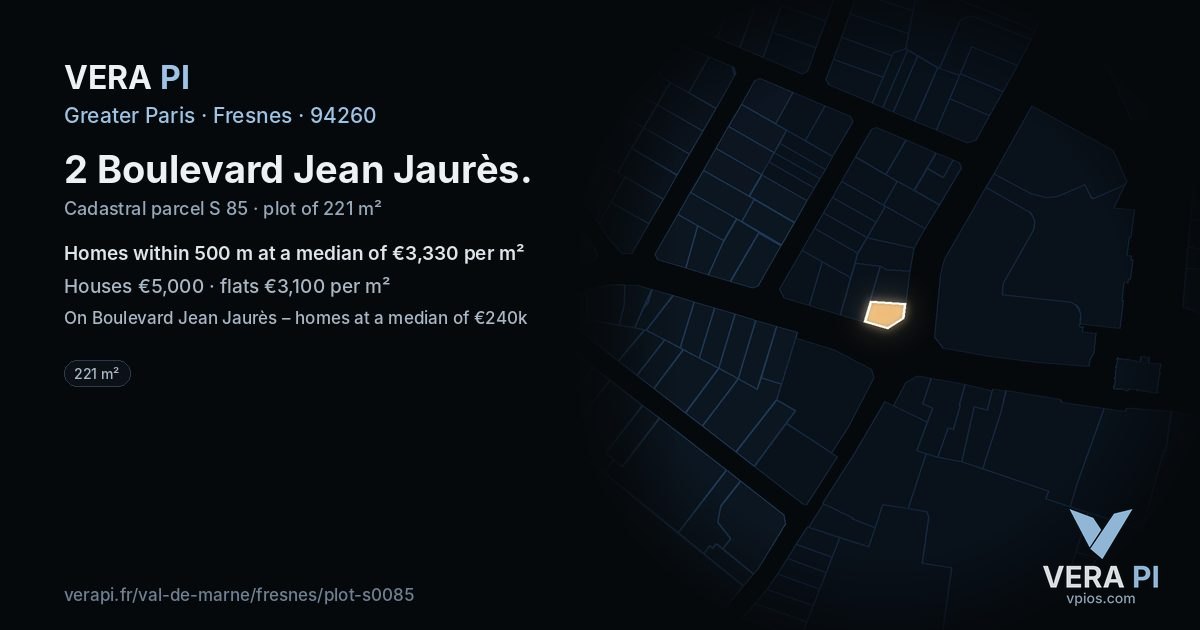 2 Boulevard Jean Jaurès, Fresnes at night – the plot lit, the parcels around coloured by the prices near them