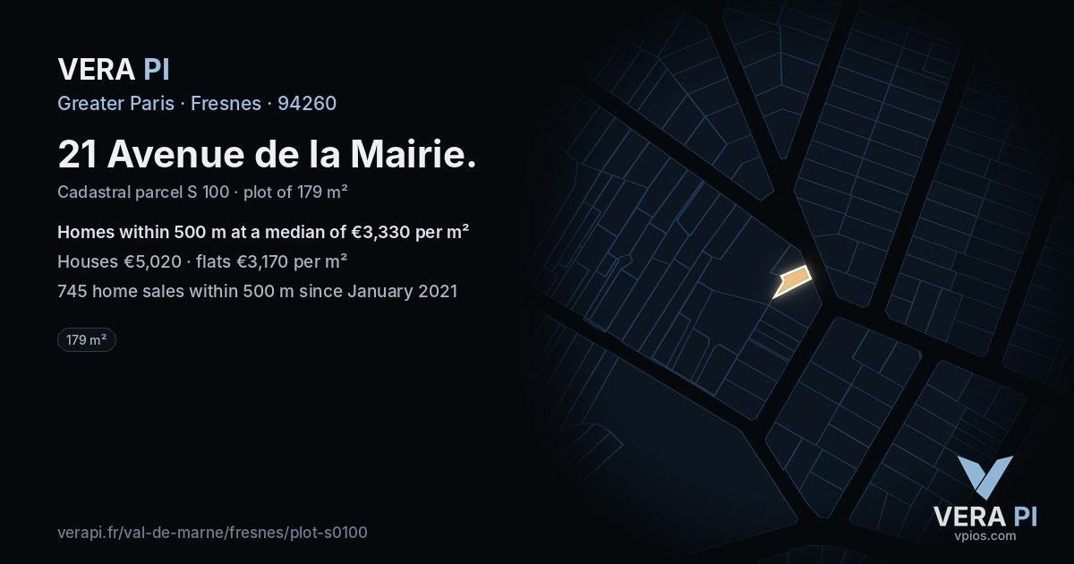 21 Avenue de la Mairie, Fresnes at night – the plot lit, the parcels around coloured by the prices near them
