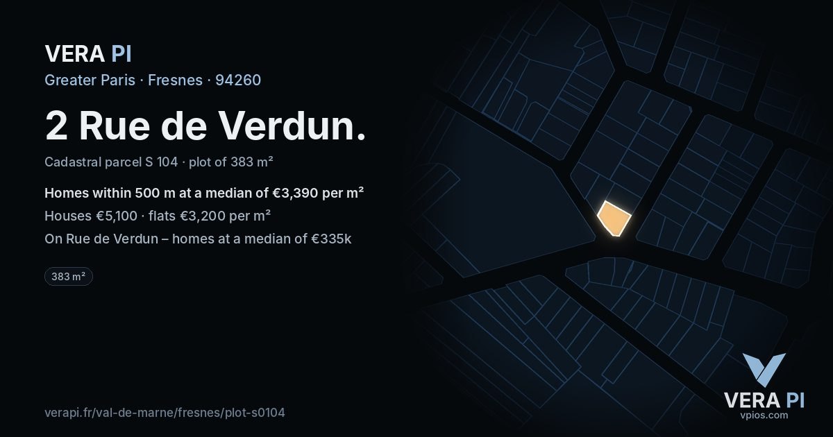 2 Rue de Verdun, Fresnes at night – the plot lit, the parcels around coloured by the prices near them