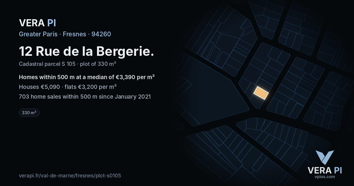 12 Rue de la Bergerie, Fresnes at night – the plot lit, the parcels around coloured by the prices near them