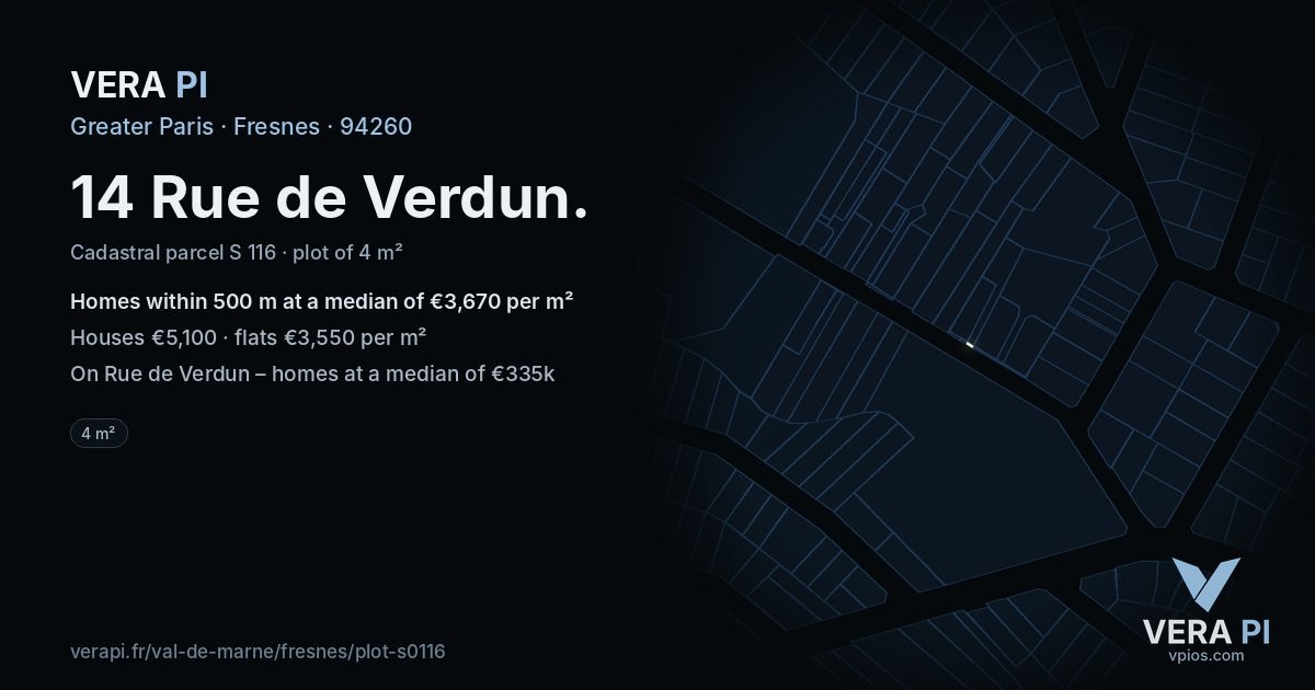 14 Rue de Verdun, Fresnes at night – the plot lit, the parcels around coloured by the prices near them
