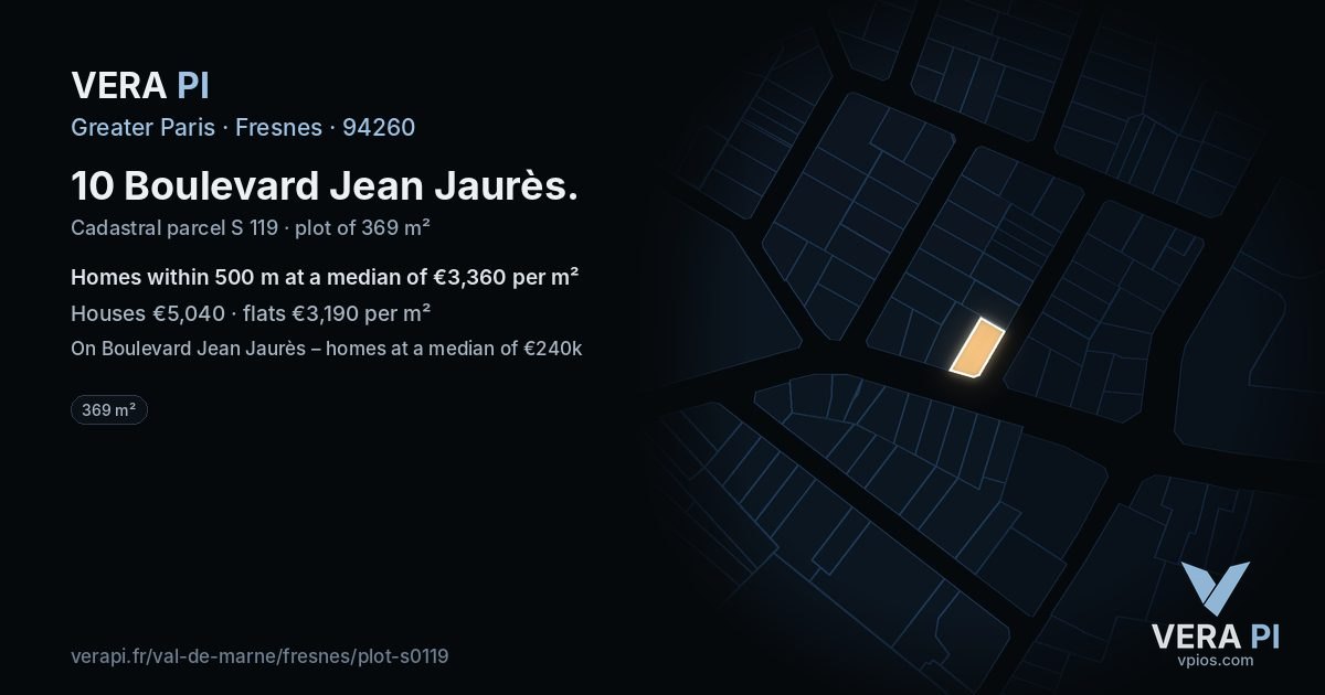 10 Boulevard Jean Jaurès, Fresnes at night – the plot lit, the parcels around coloured by the prices near them