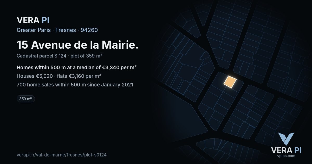 15 Avenue de la Mairie, Fresnes at night – the plot lit, the parcels around coloured by the prices near them