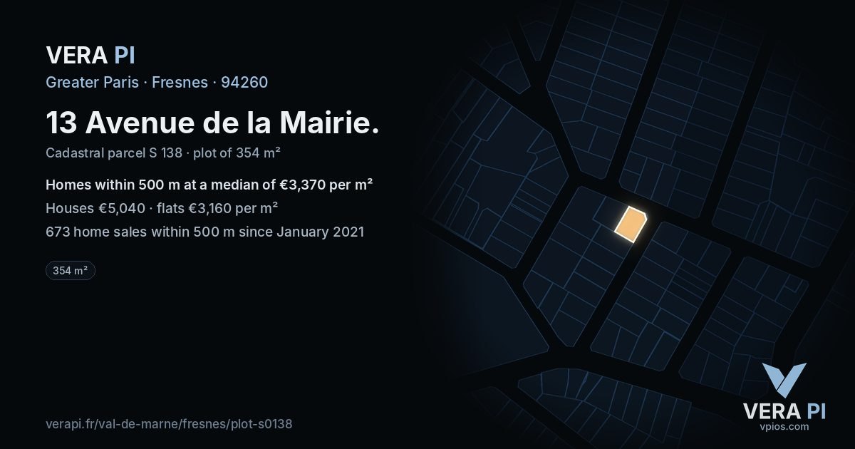 13 Avenue de la Mairie, Fresnes at night – the plot lit, the parcels around coloured by the prices near them