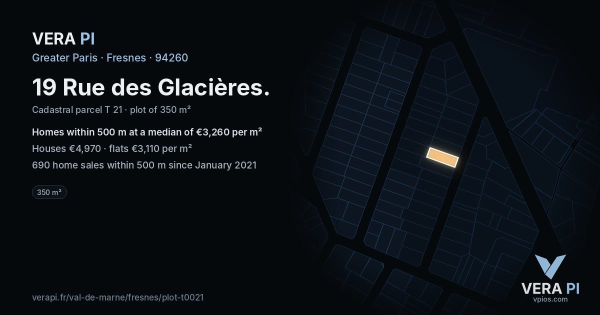 19 Rue des Glacières, Fresnes at night – the plot lit, the parcels around coloured by the prices near them