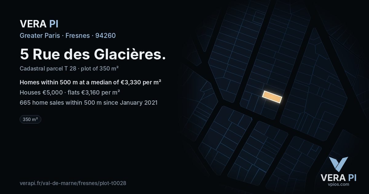 5 Rue des Glacières, Fresnes at night – the plot lit, the parcels around coloured by the prices near them