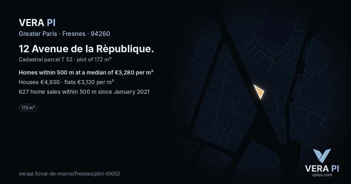 12 Avenue de la Rèpublique, Fresnes at night – the plot lit, the parcels around coloured by the prices near them