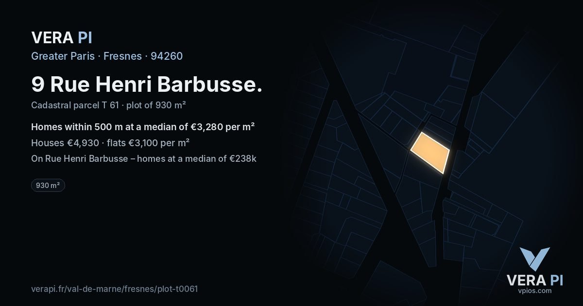 9 Rue Henri Barbusse, Fresnes at night – the plot lit, the parcels around coloured by the prices near them