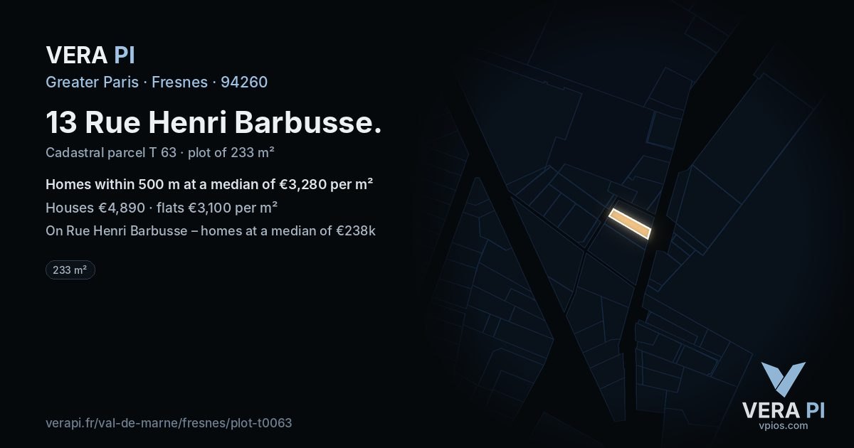 13 Rue Henri Barbusse, Fresnes at night – the plot lit, the parcels around coloured by the prices near them